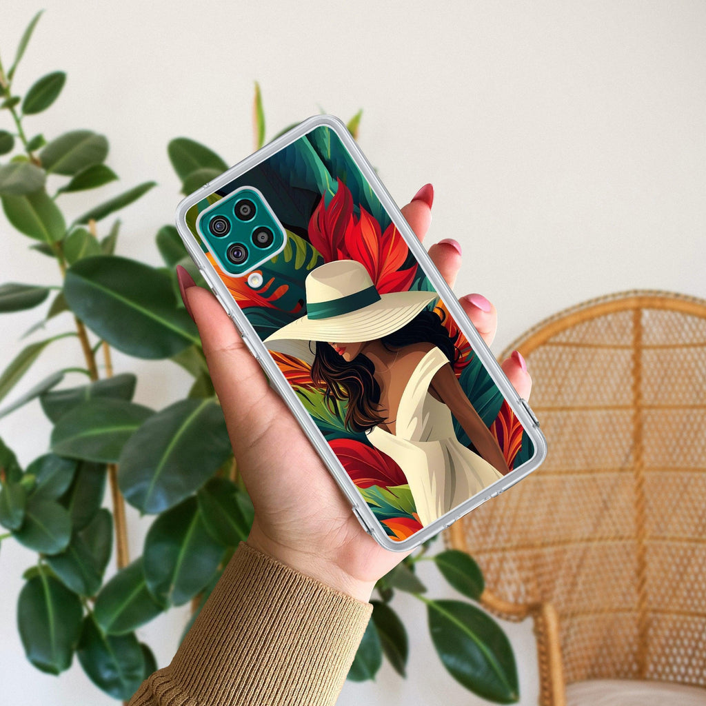 Fashionable Girl Hat Style Tropical Elegance Anti Yellow Case For Samsung Galaxy F62