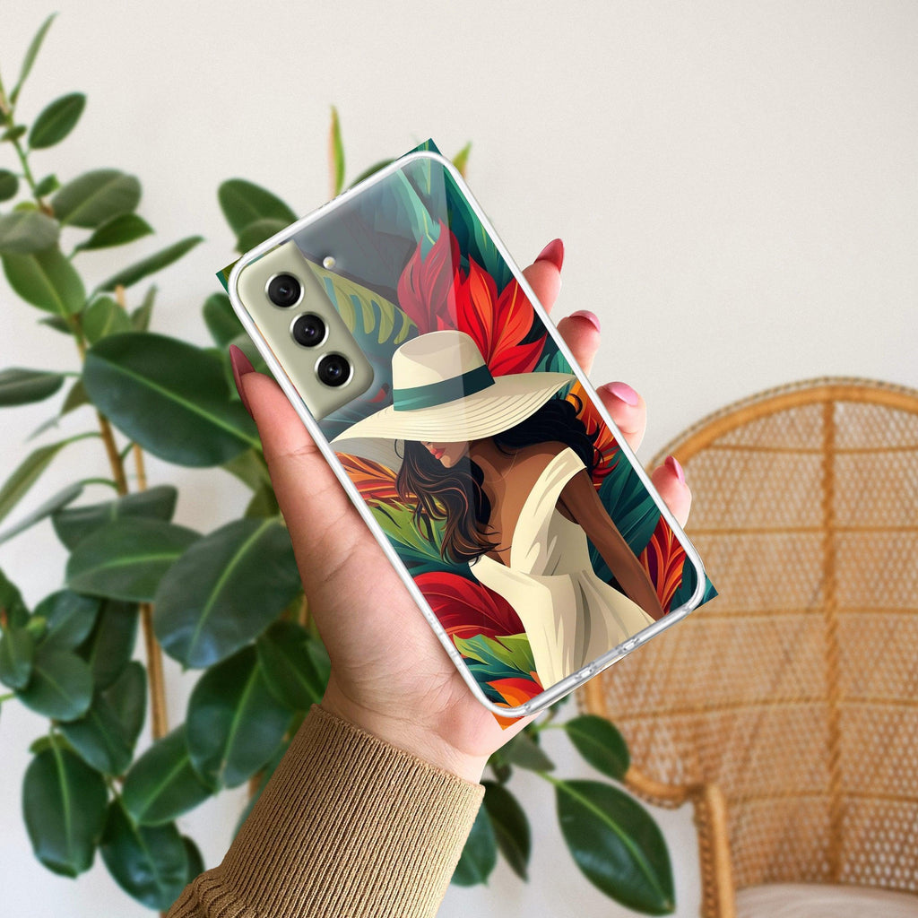 Fashionable Girl Hat Style Tropical Elegance Anti Yellow Case For Samsung Galaxy S21 FE 5G