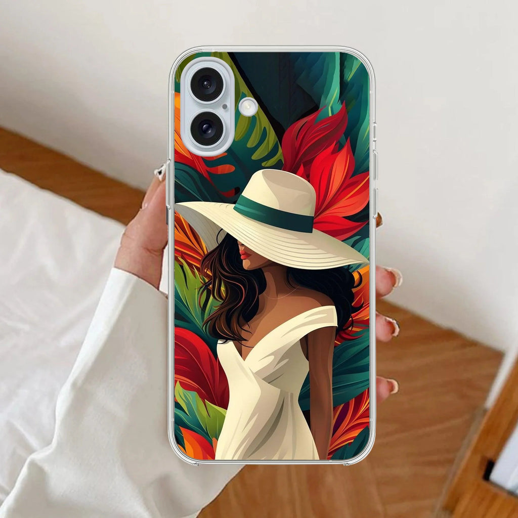 Fashionable Girl Hat Style Tropical Elegance Anti Yellow Case For iPhone 16