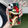 Fashionable Girl Hat Style Tropical Elegance Transparent Silicone Case For iPhone 15