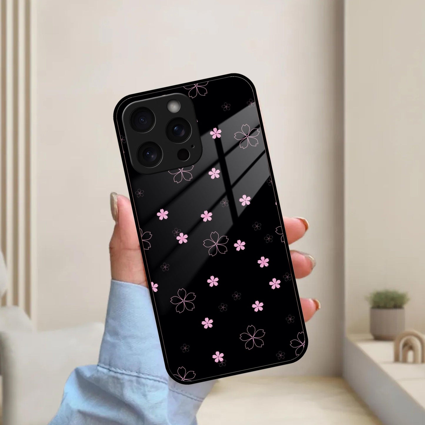 Floral Night Glass Case Cover For iPhone