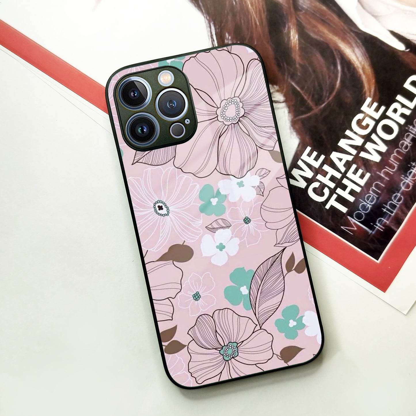 Peach Flower Glass Case Cover For iPhone