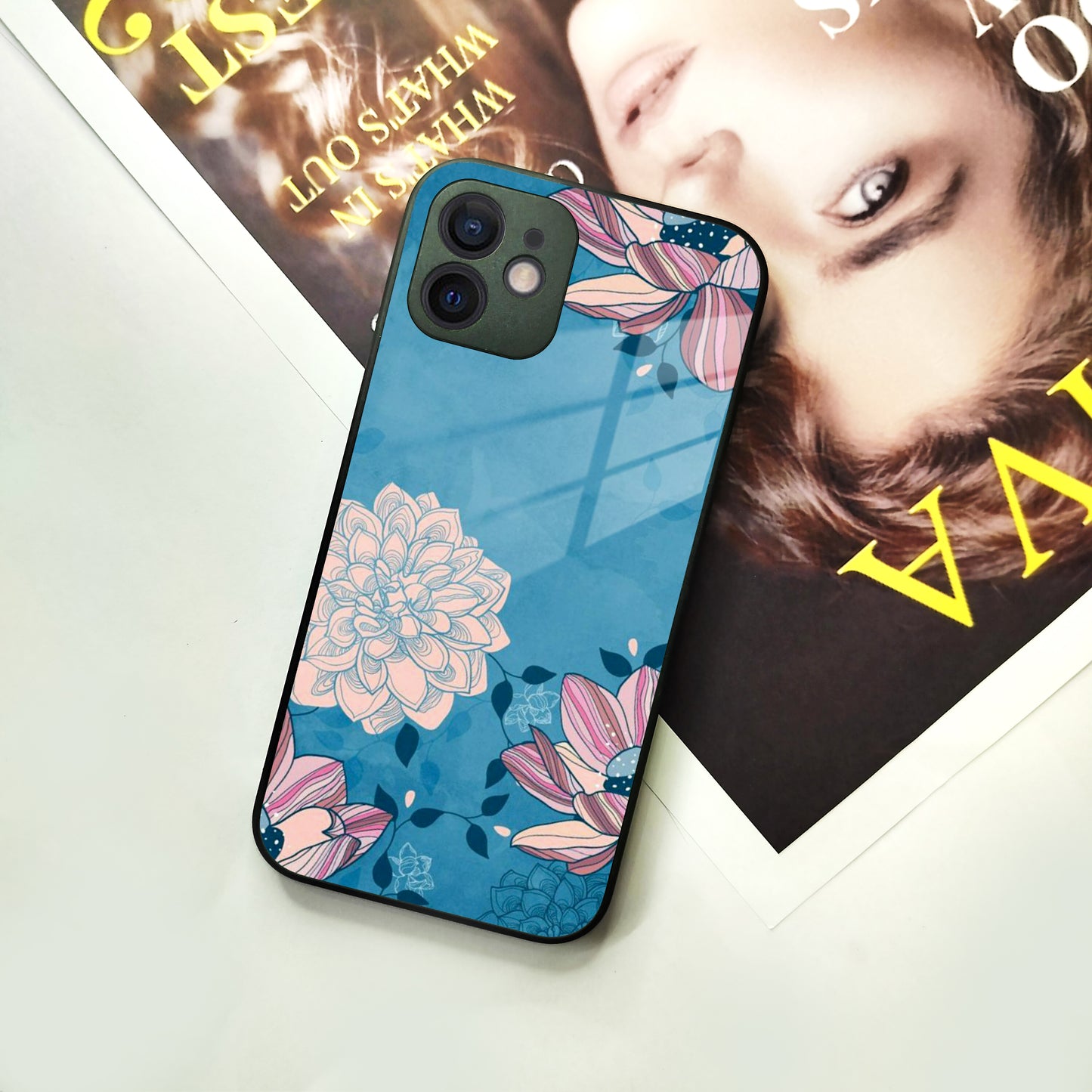 Blue Flower Glass Case Cover For iPhone