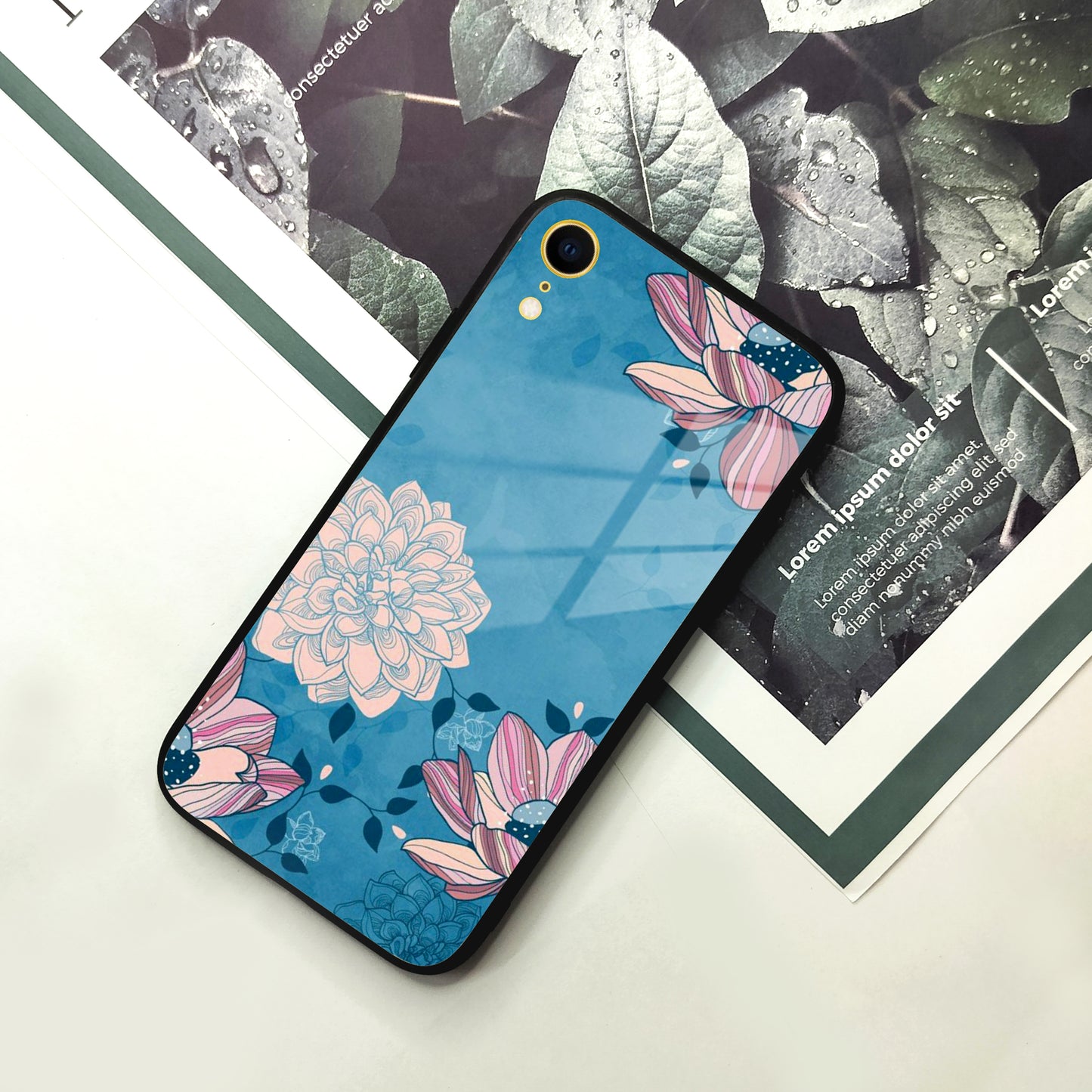 Blue Flower Glass Case Cover For iPhone