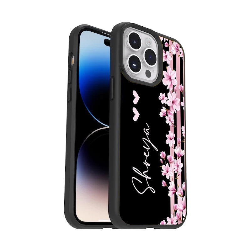 Pink Floral Glossy Metal Case Cover For Vivo