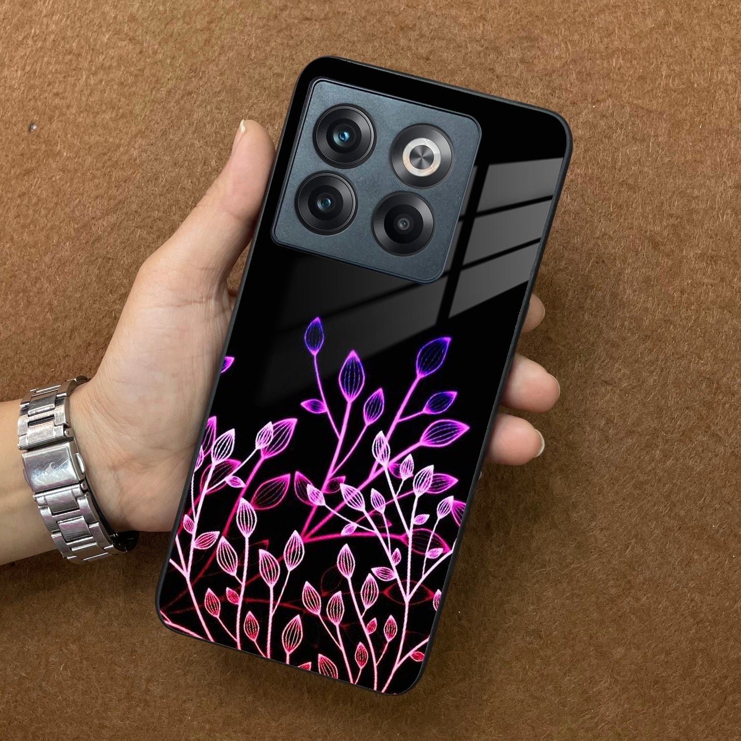 Multicolor Flower Print Glass Case Cover For OnePlus