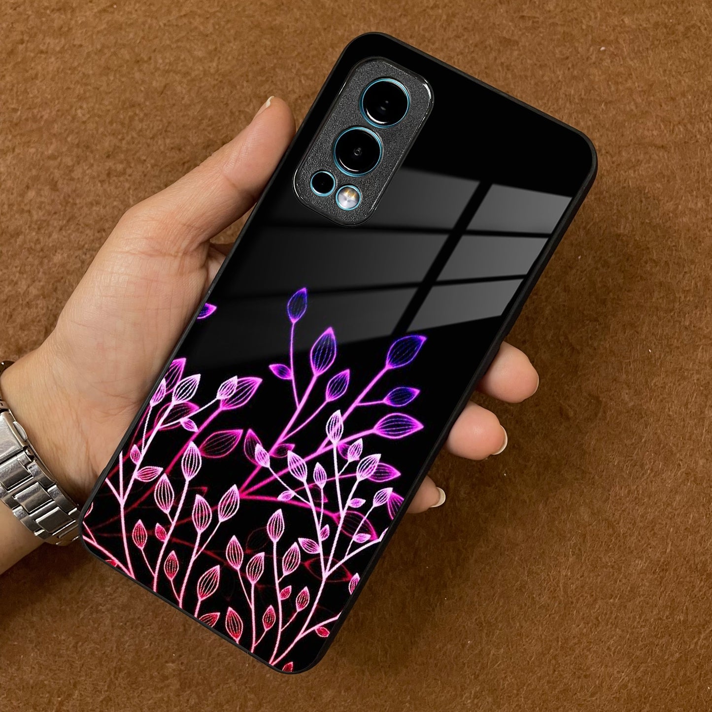 Multicolor Flower Print Glass Case Cover For OnePlus