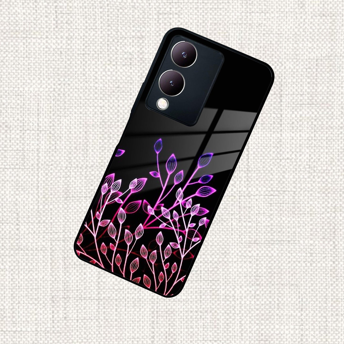 Multicolor Flower Print Glass Case Cover For Vivo