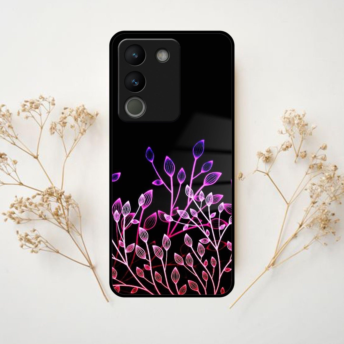 Multicolor Flower Print Glass Case Cover For Vivo