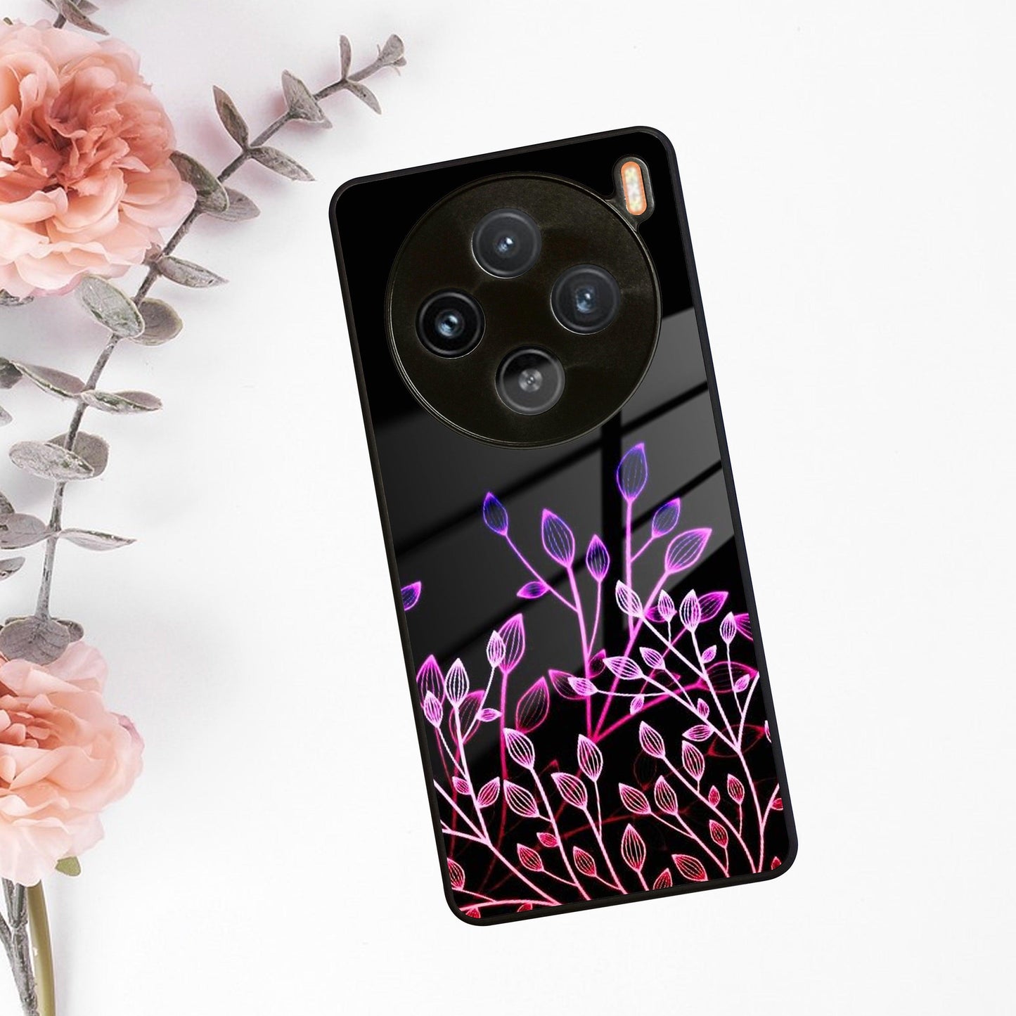 Multicolor Flower Print Glass Case Cover For Vivo