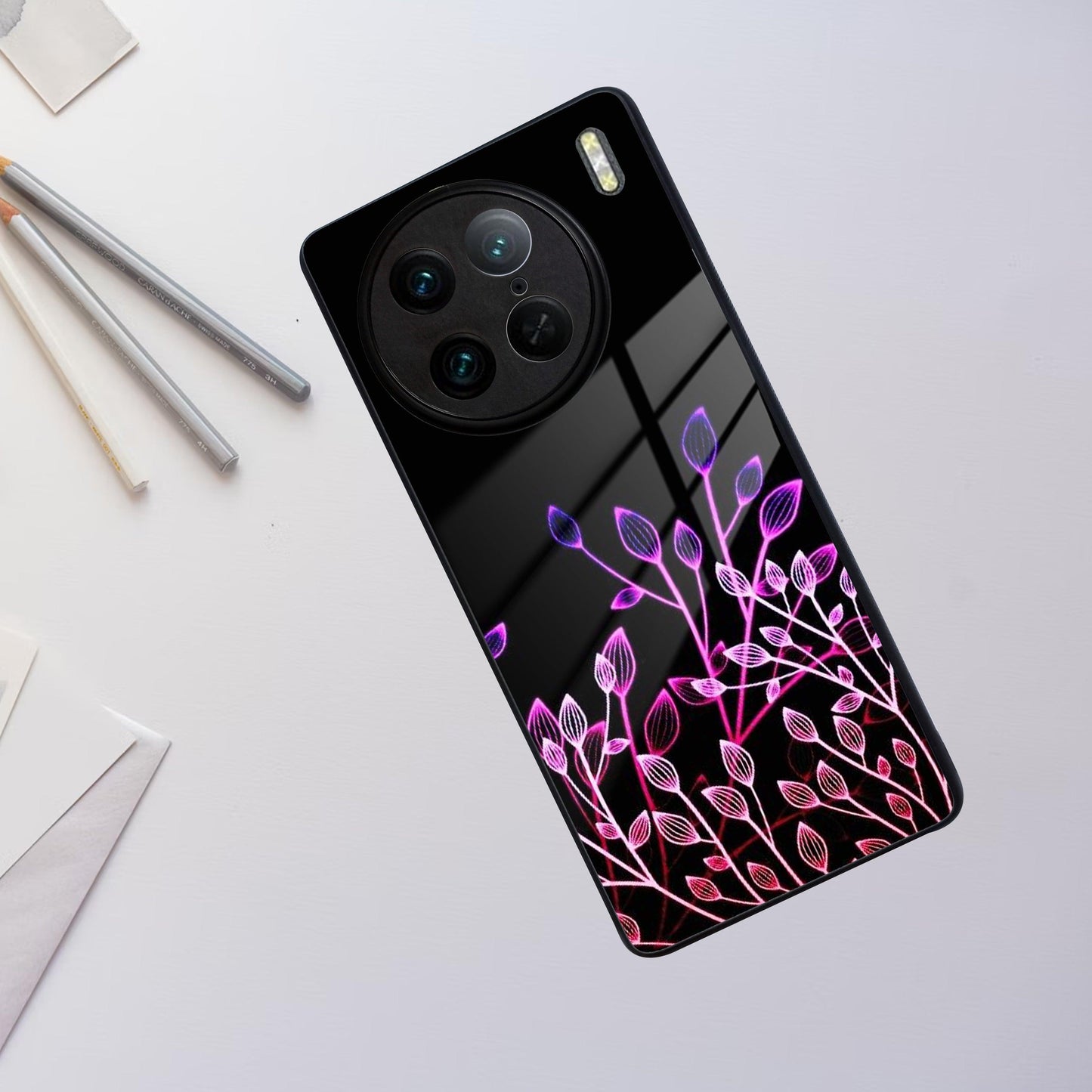 Multicolor Flower Print Glass Case Cover For Vivo