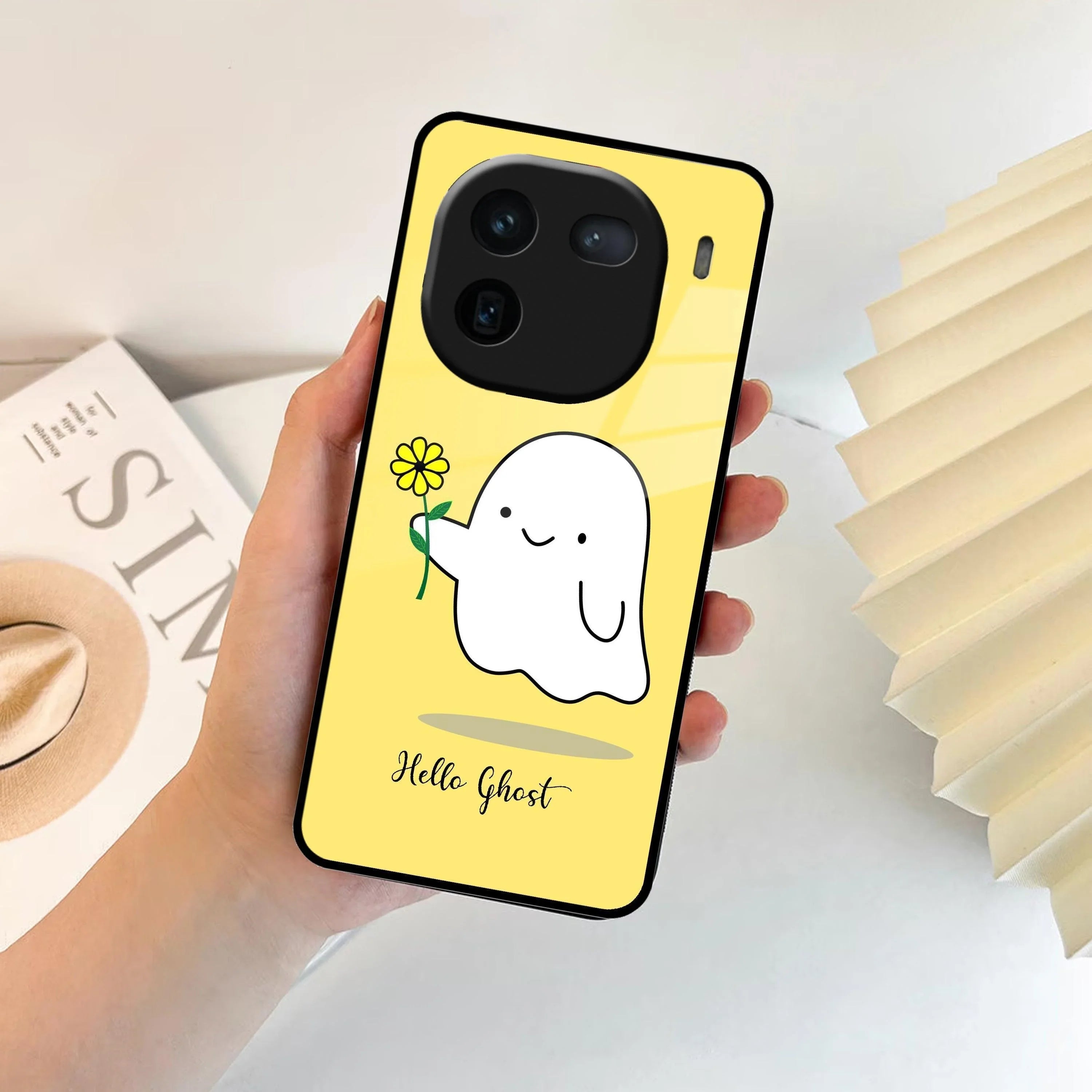Ghost With Flower Glass Case Cover For iQOO - ShopOnCliQ