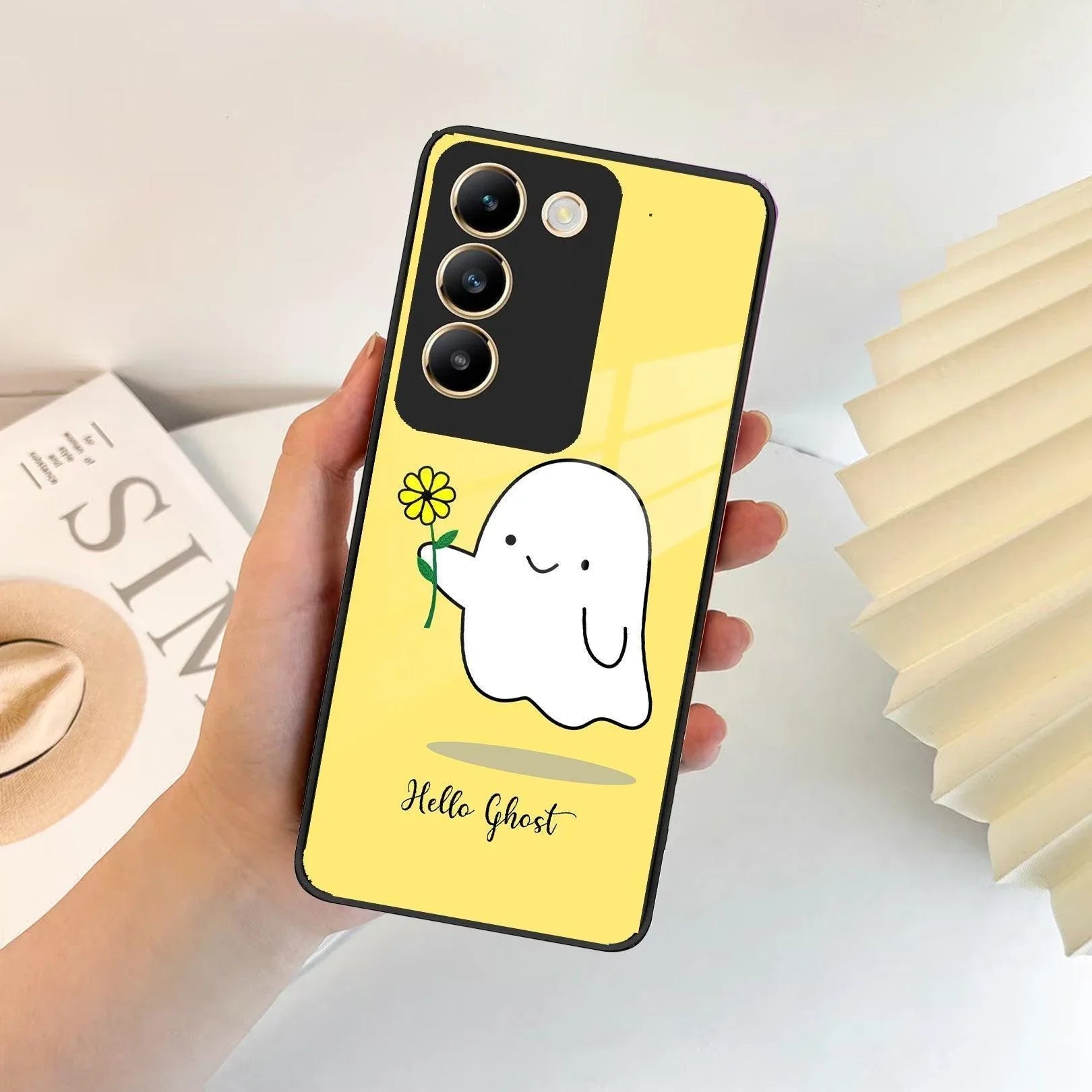 Ghost With Flower Glass Case Cover For Vivo - ShopOnCliQ