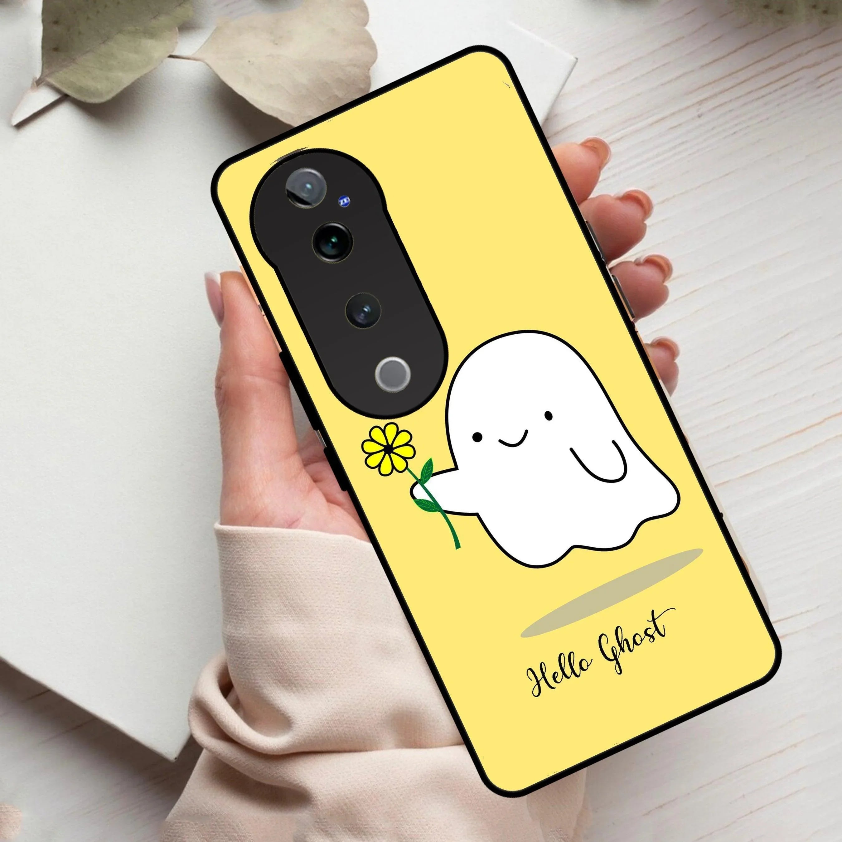 Ghost With Flower Glass Case Cover For Vivo - ShopOnCliQ