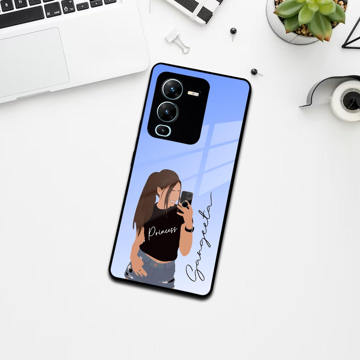 Mobile Girl Glass Case For Vivo