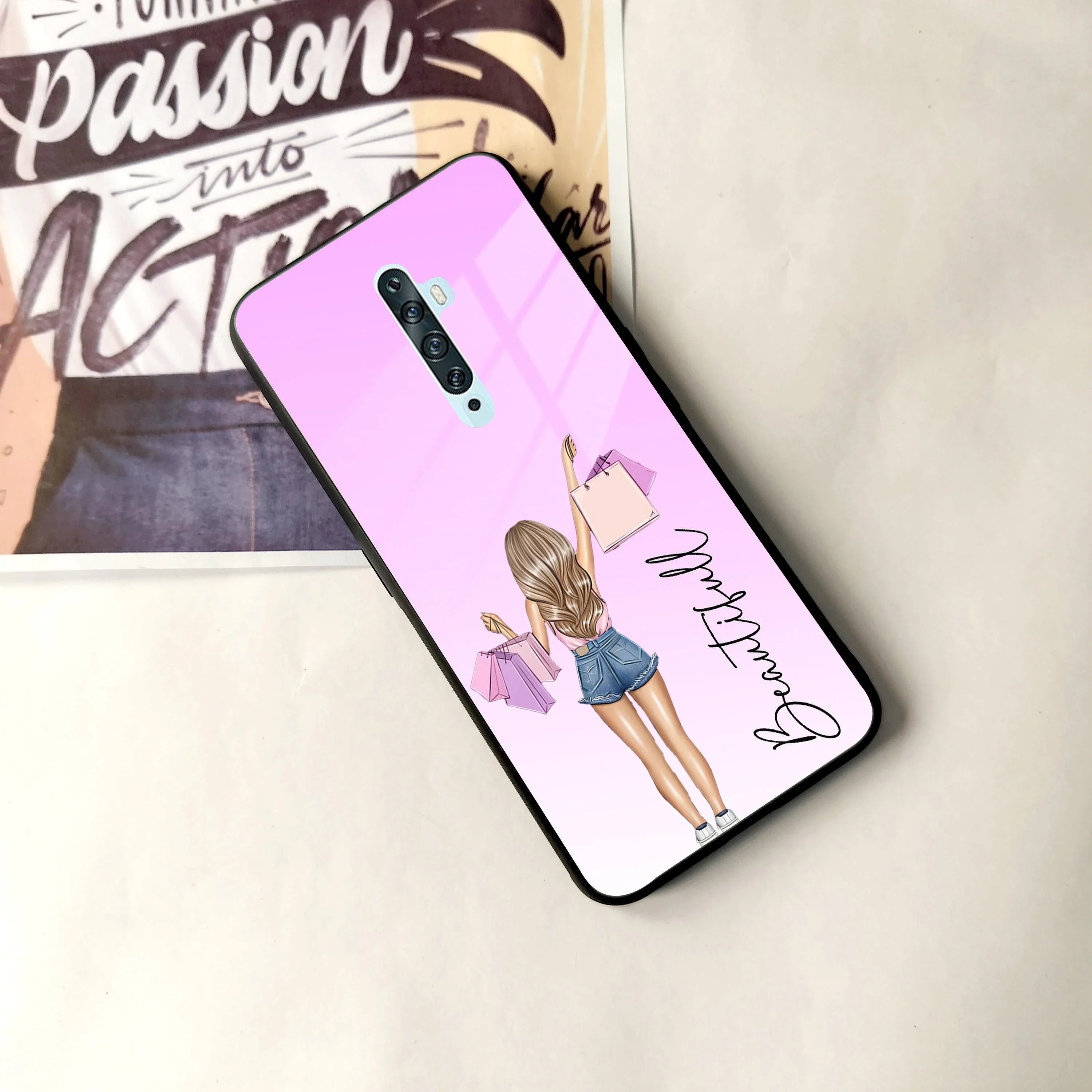 Girl With Bag Customize Name Glass Case For Oppo - ShopOnCliQ