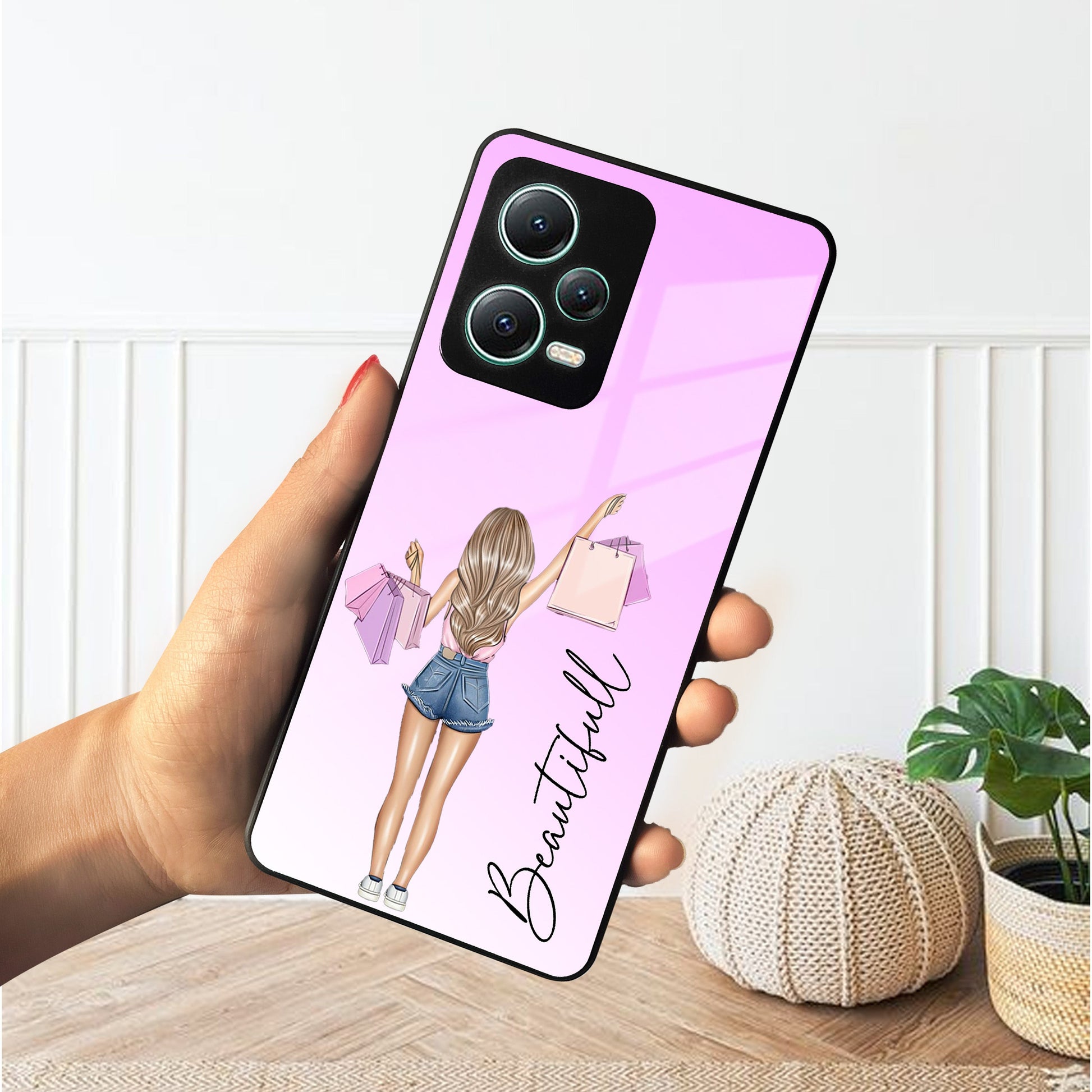 Girl With Bag Customize Name Glass Case For Poco ShopOnCliQ