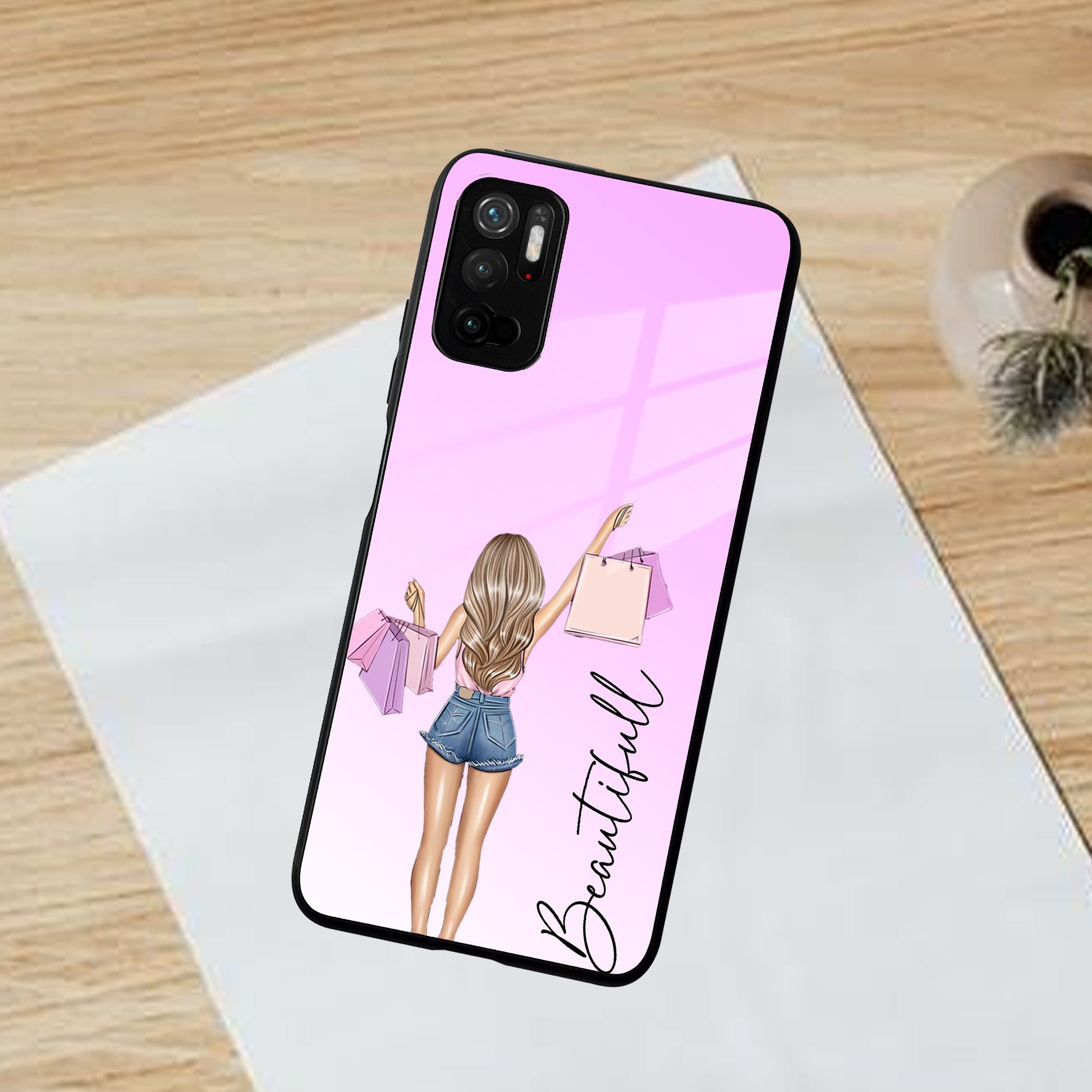 Girl With Bag Customize Name Glass Case For Poco ShopOnCliQ