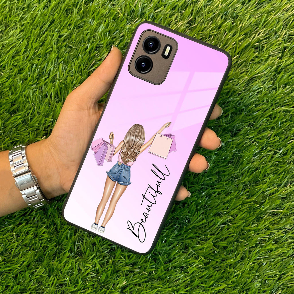 Girl With Bag Customize Name Glass Case For Vivo - ShopOnCliQ