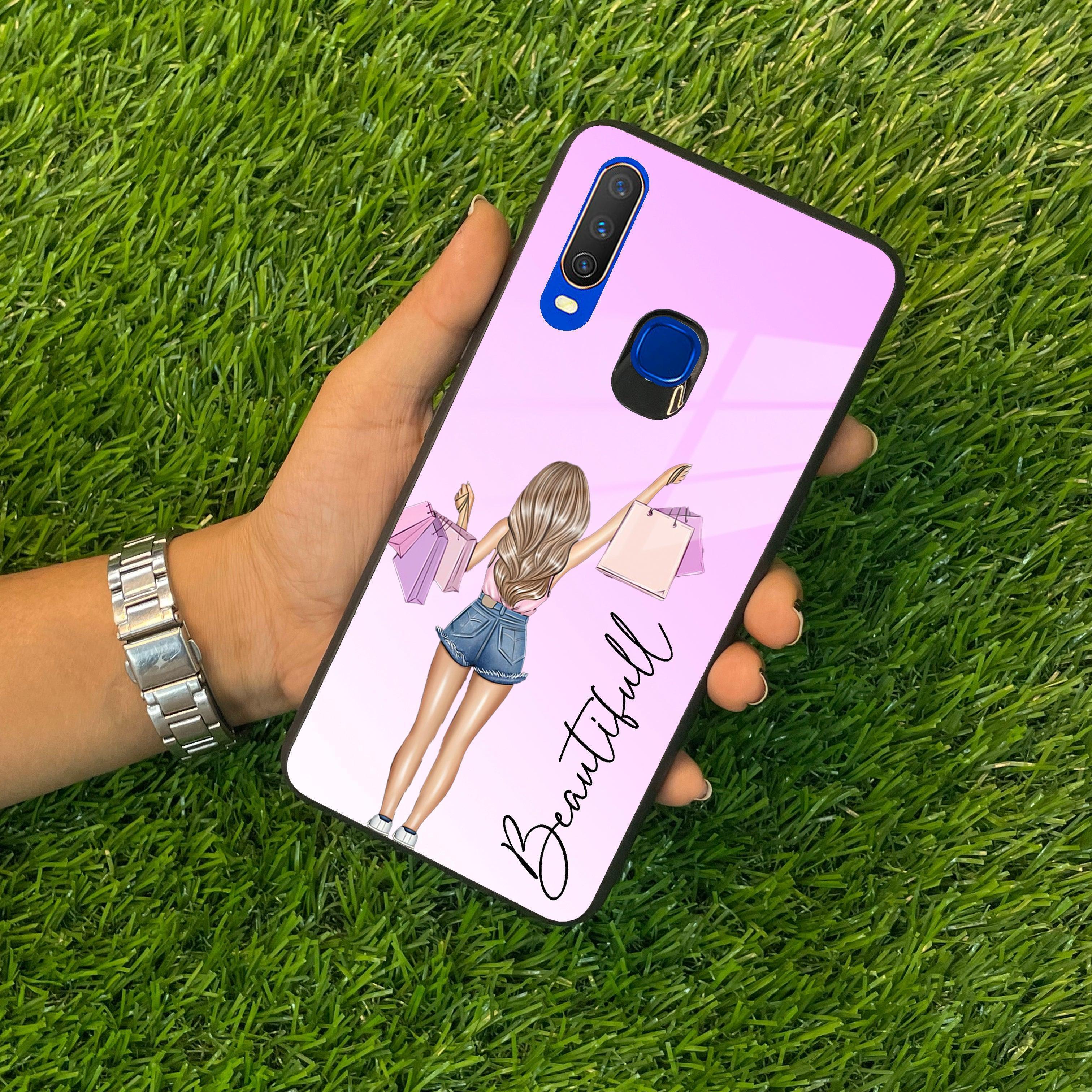Girl With Bag Customize Name Glass Case For Vivo - ShopOnCliQ