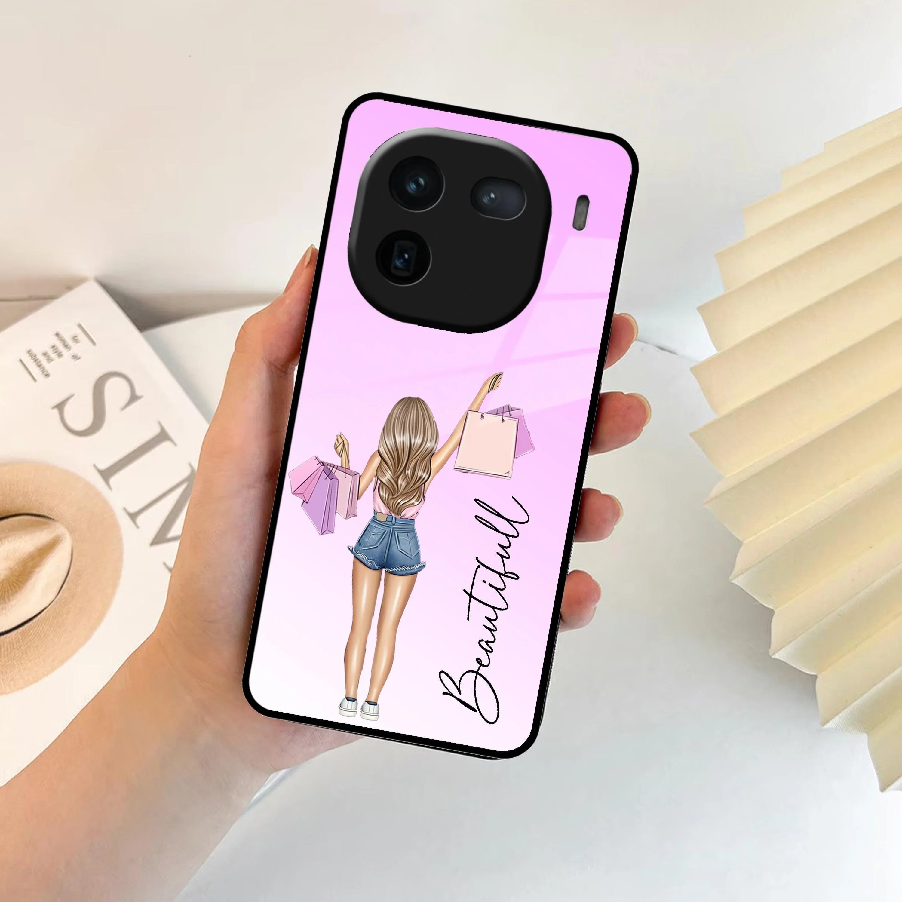 Girl With Bag Customize Name Glass Case For Vivo - ShopOnCliQ