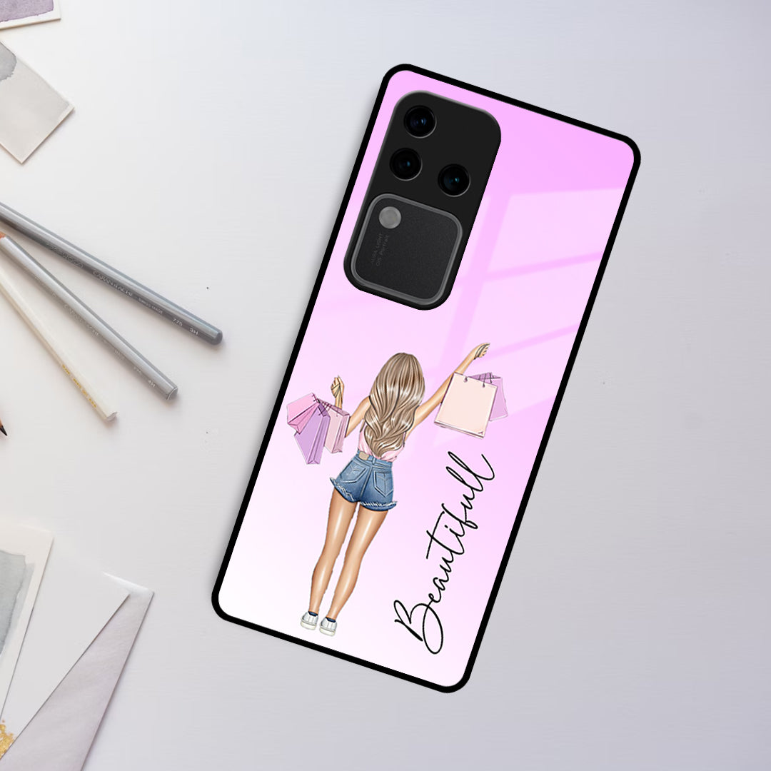 Girl With Bag Customize Name Glass Case For Vivo ShopOnCliQ