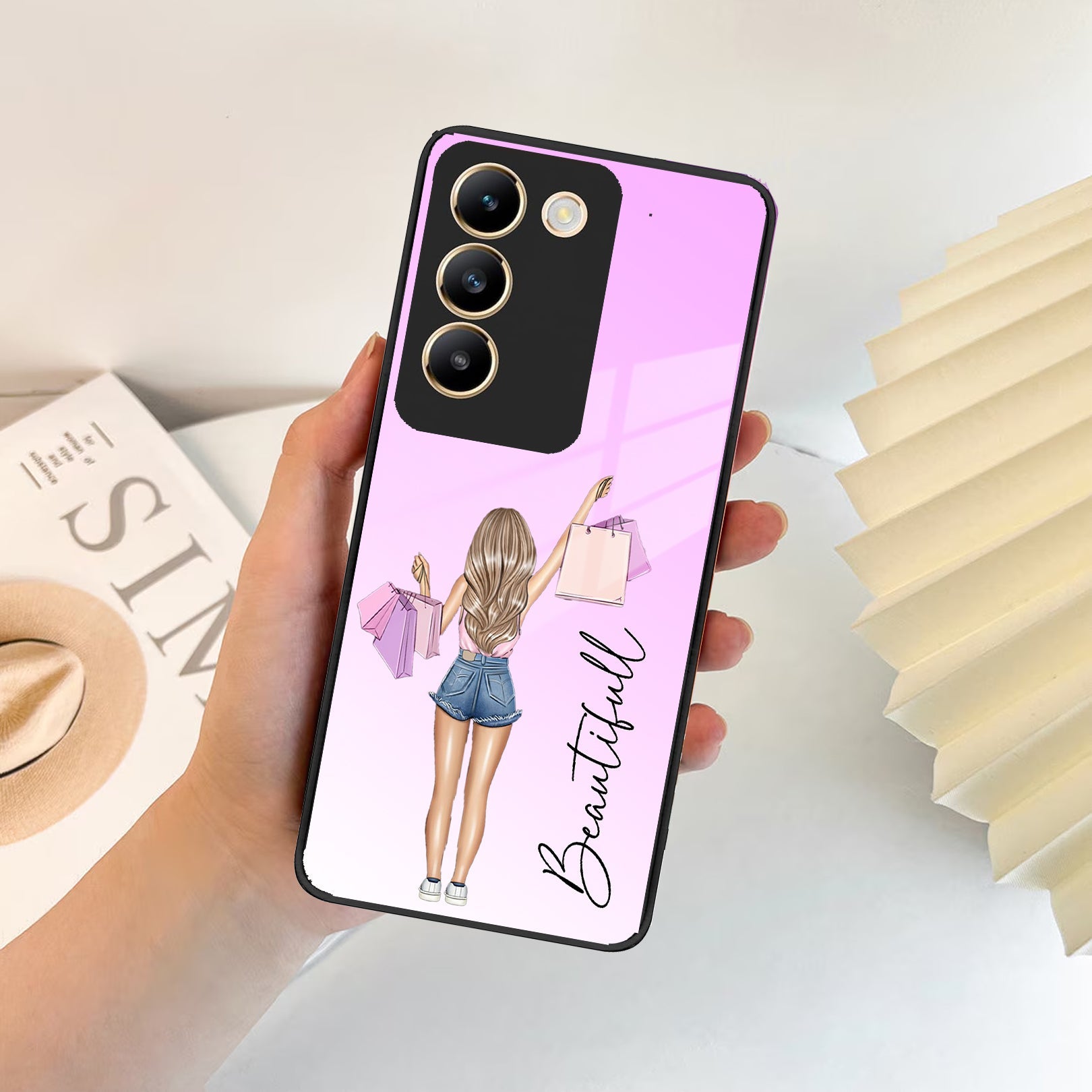 Girl With Bag Customize Name Glass Case For Vivo ShopOnCliQ