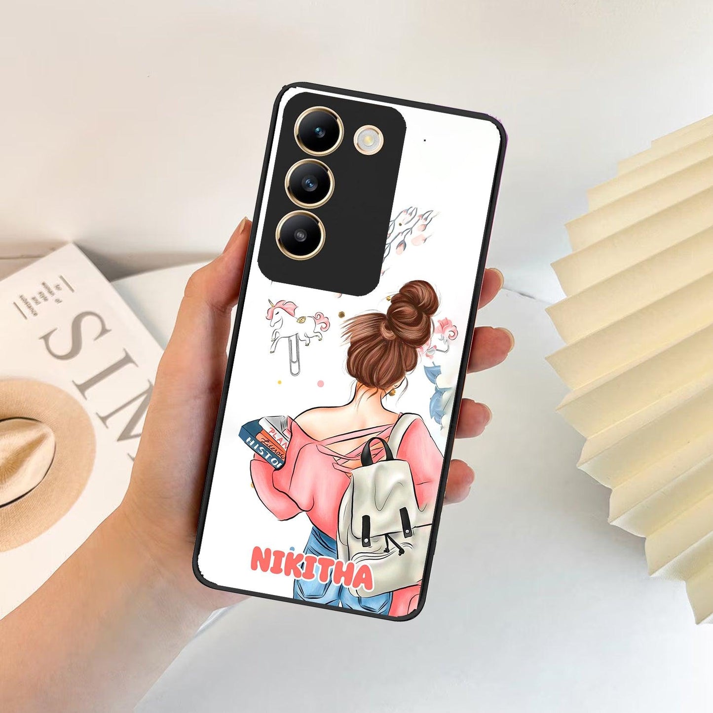 Girl With Book Glossy Metal Case Cover For Vivo