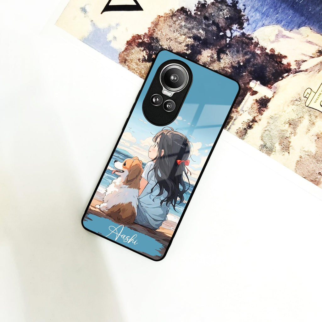 Girl With Dog Glossy Metal Case Cover For Oppo - ShopOnCliQ