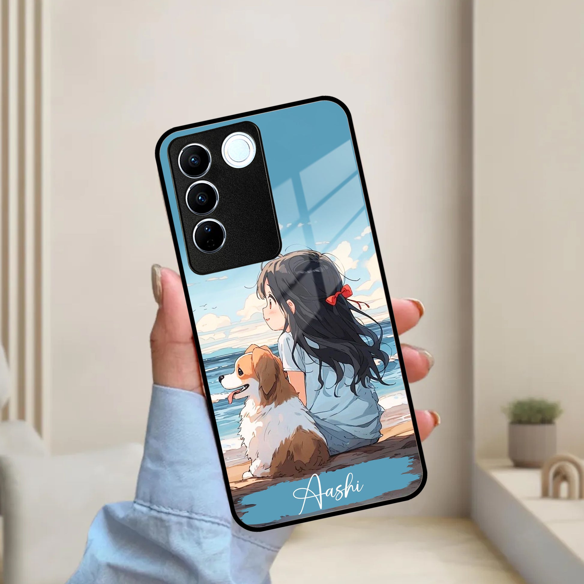 Girl With Dog Glossy Metal Case Cover For Vivo ShopOnCliQ