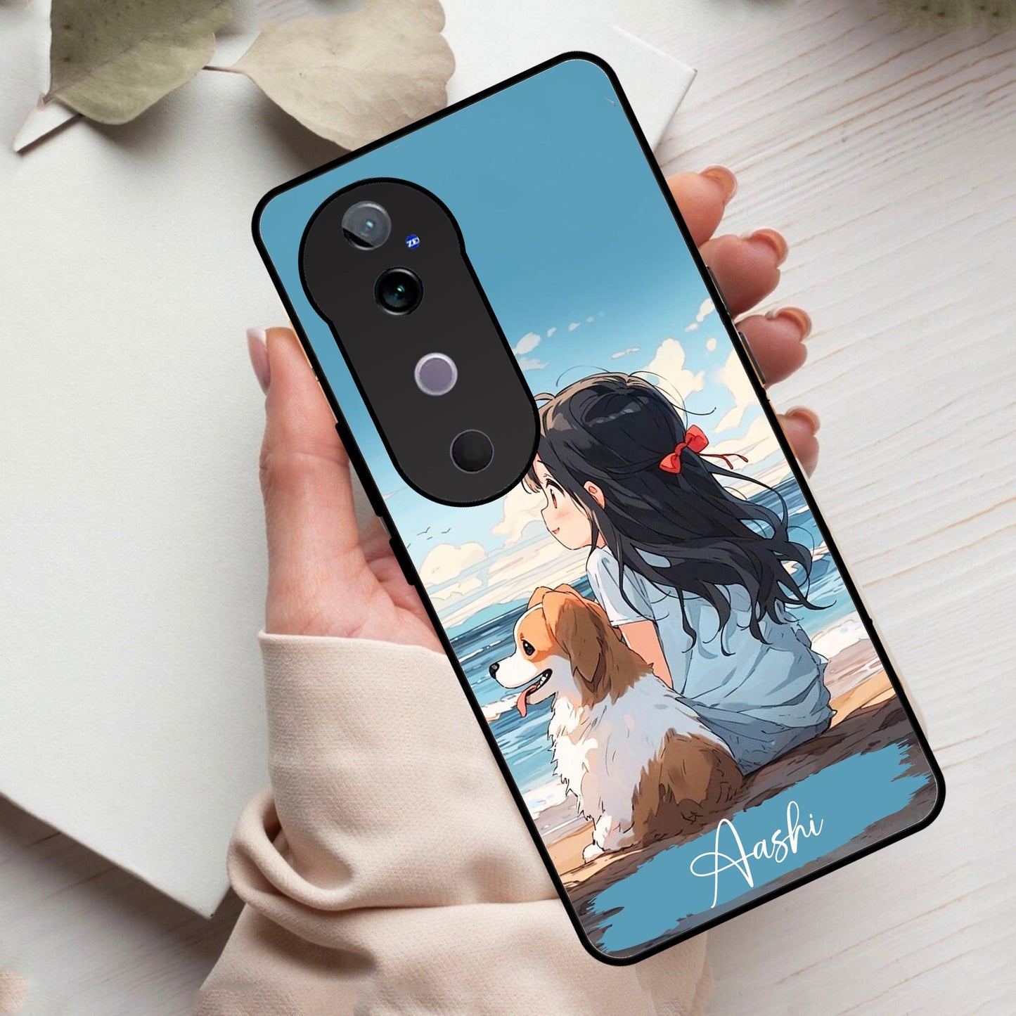 Girl With Dog Glossy Metal Case Cover For Vivo