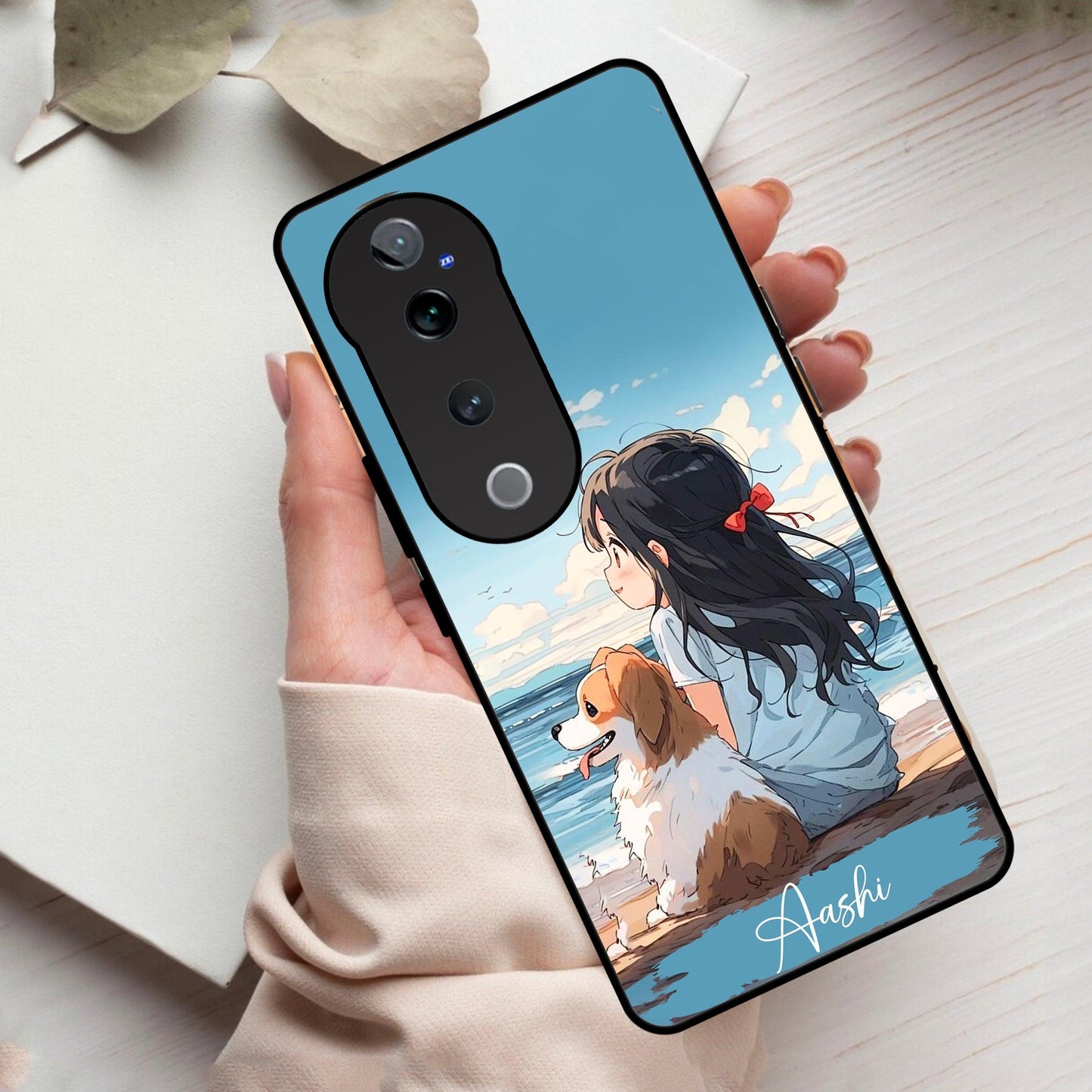 Girl With Dog Glossy Metal Case Cover For Vivo