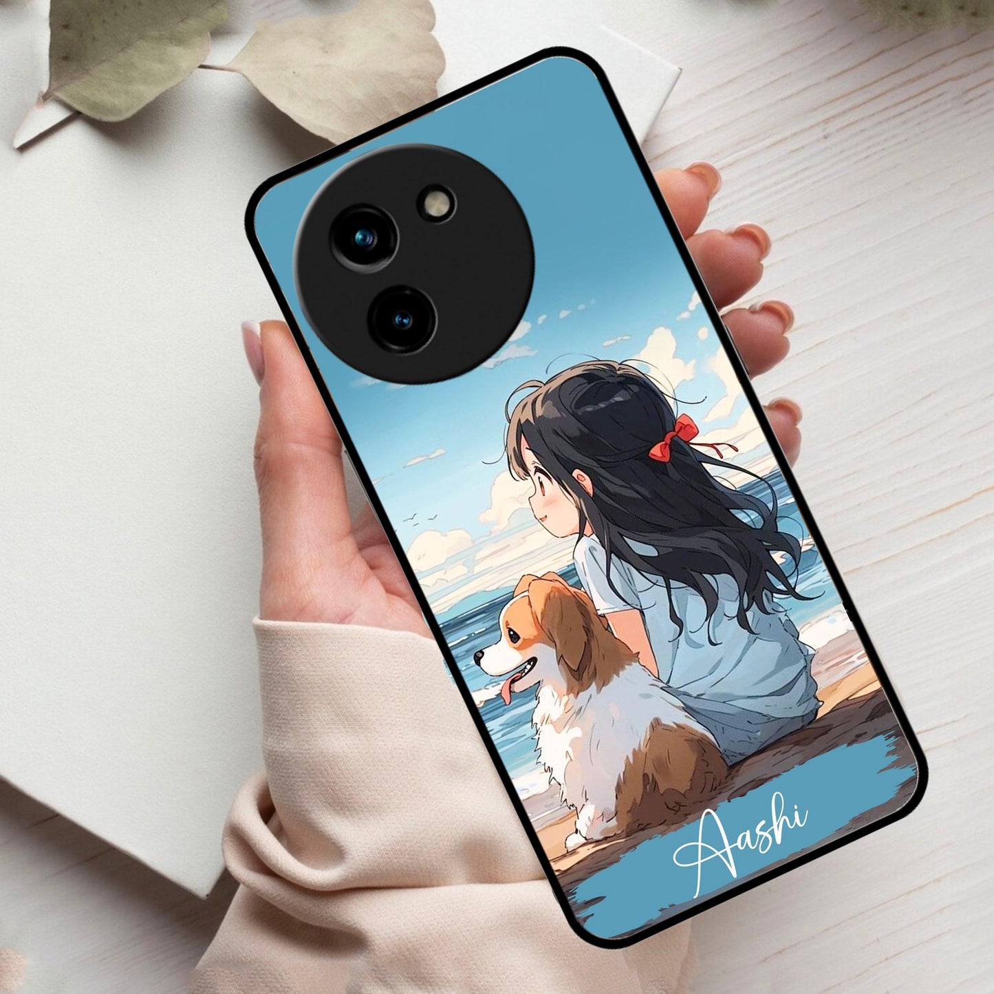 Girl With Dog Glossy Metal Case Cover For Vivo