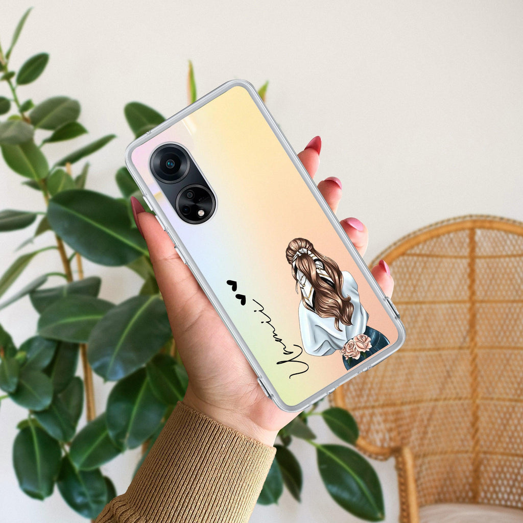 Girl With Flower Customize Transparent Silicon Case For Oppo A18 4G