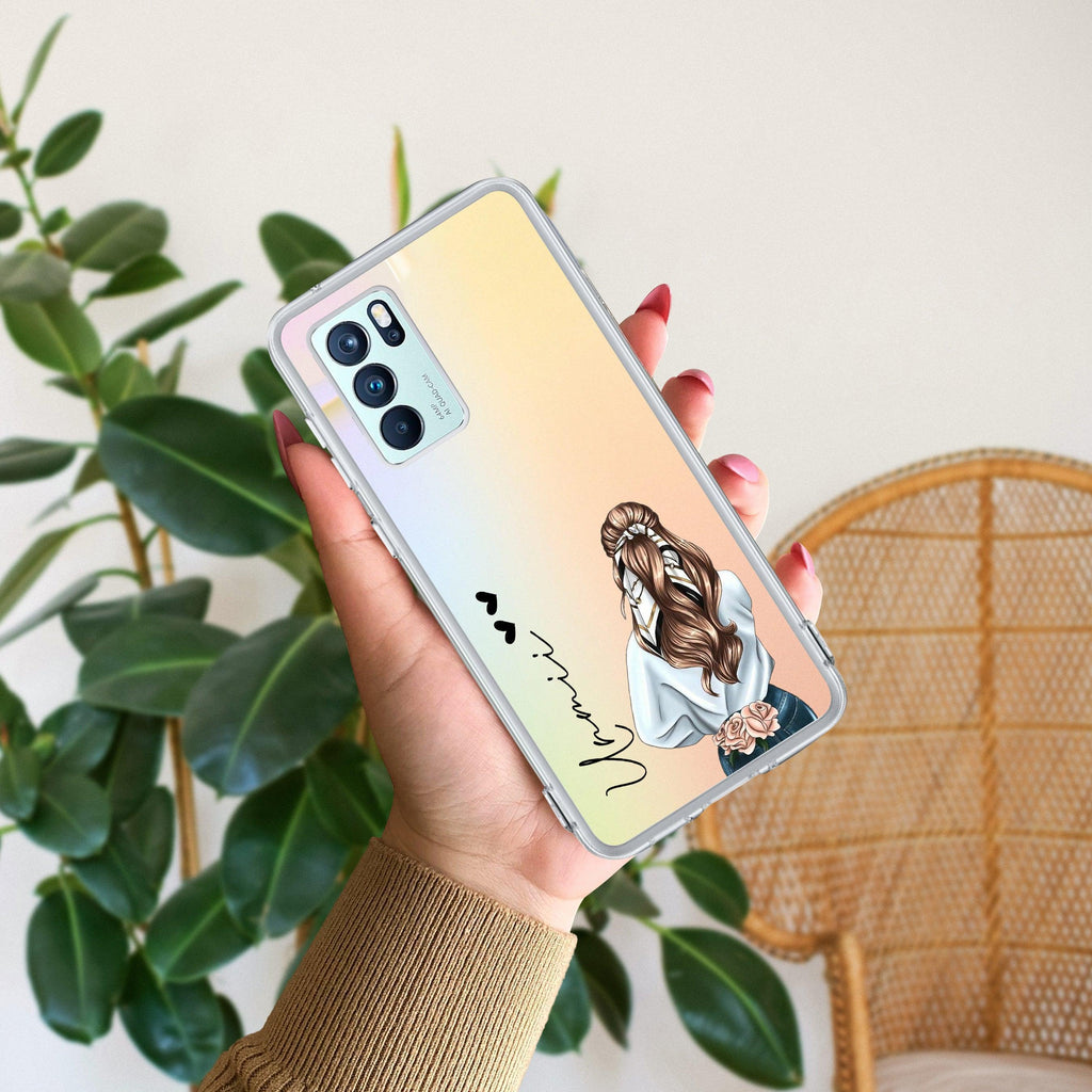 Girl With Flower Customize Transparent Silicon Case For Oppo Reno 6 Pro 5G