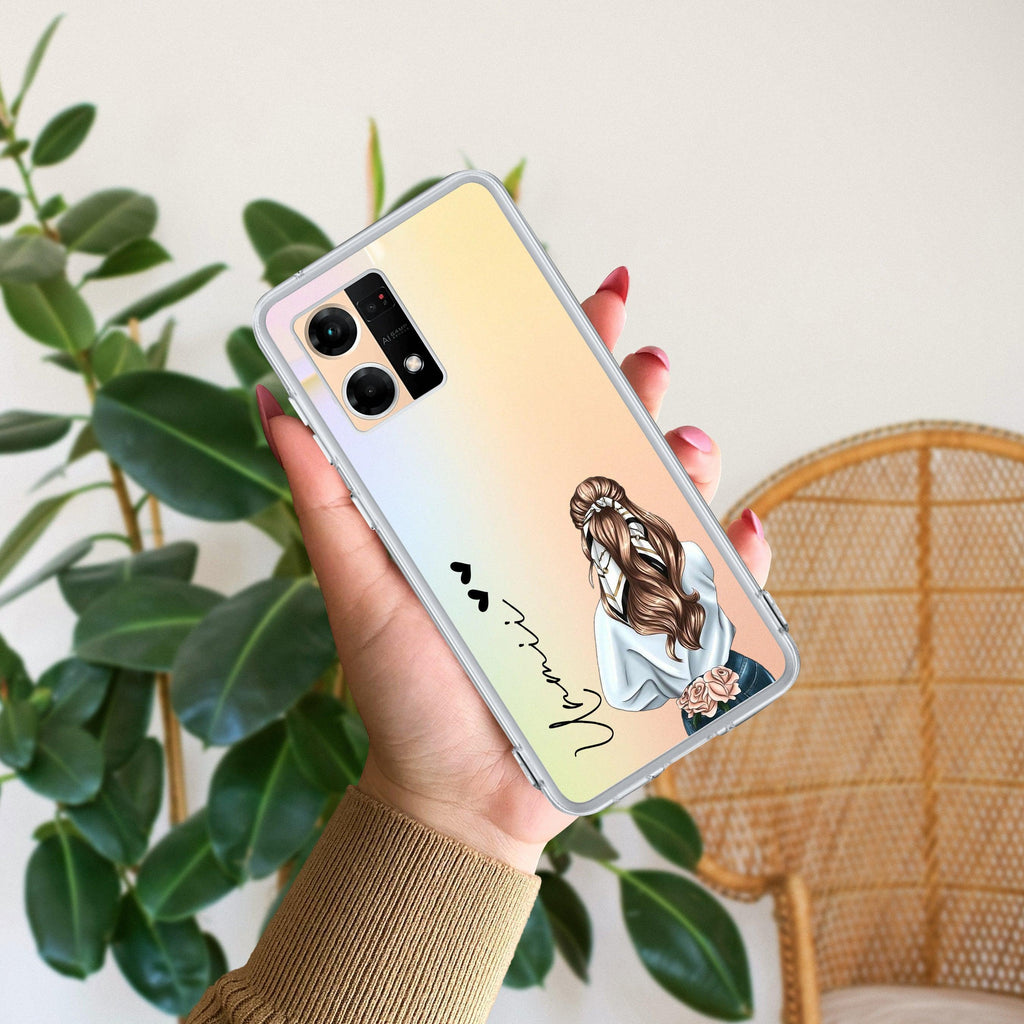 Girl With Flower Customize Transparent Silicon Case For Oppo Reno 7 5G