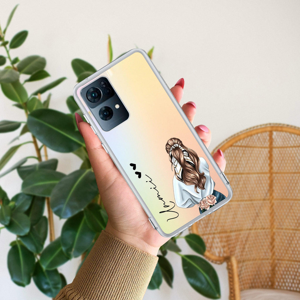 Girl With Flower Customize Transparent Silicon Case For Oppo Reno 7 5G