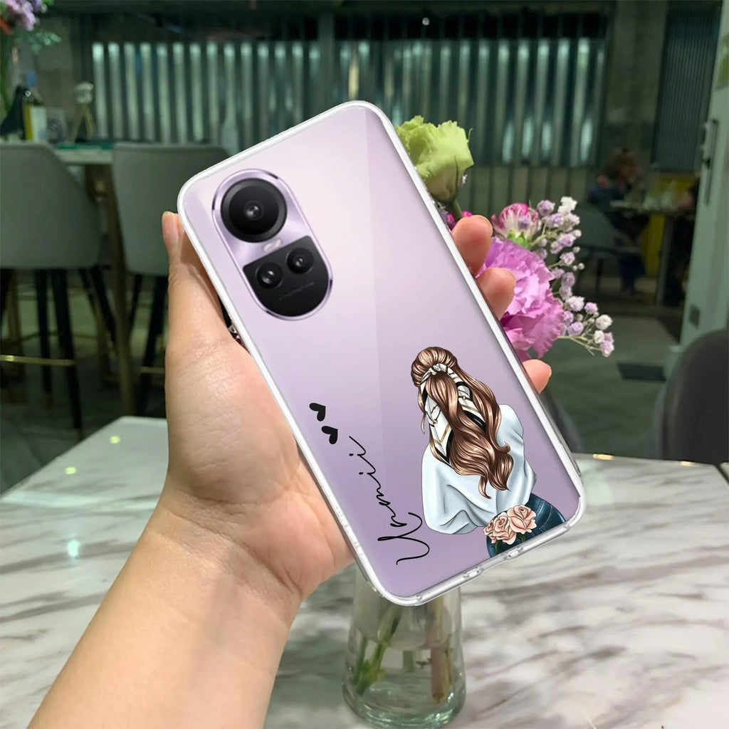 Girl With Flower Customize Transparent Silicon Case For Oppo Reno 8T 5G