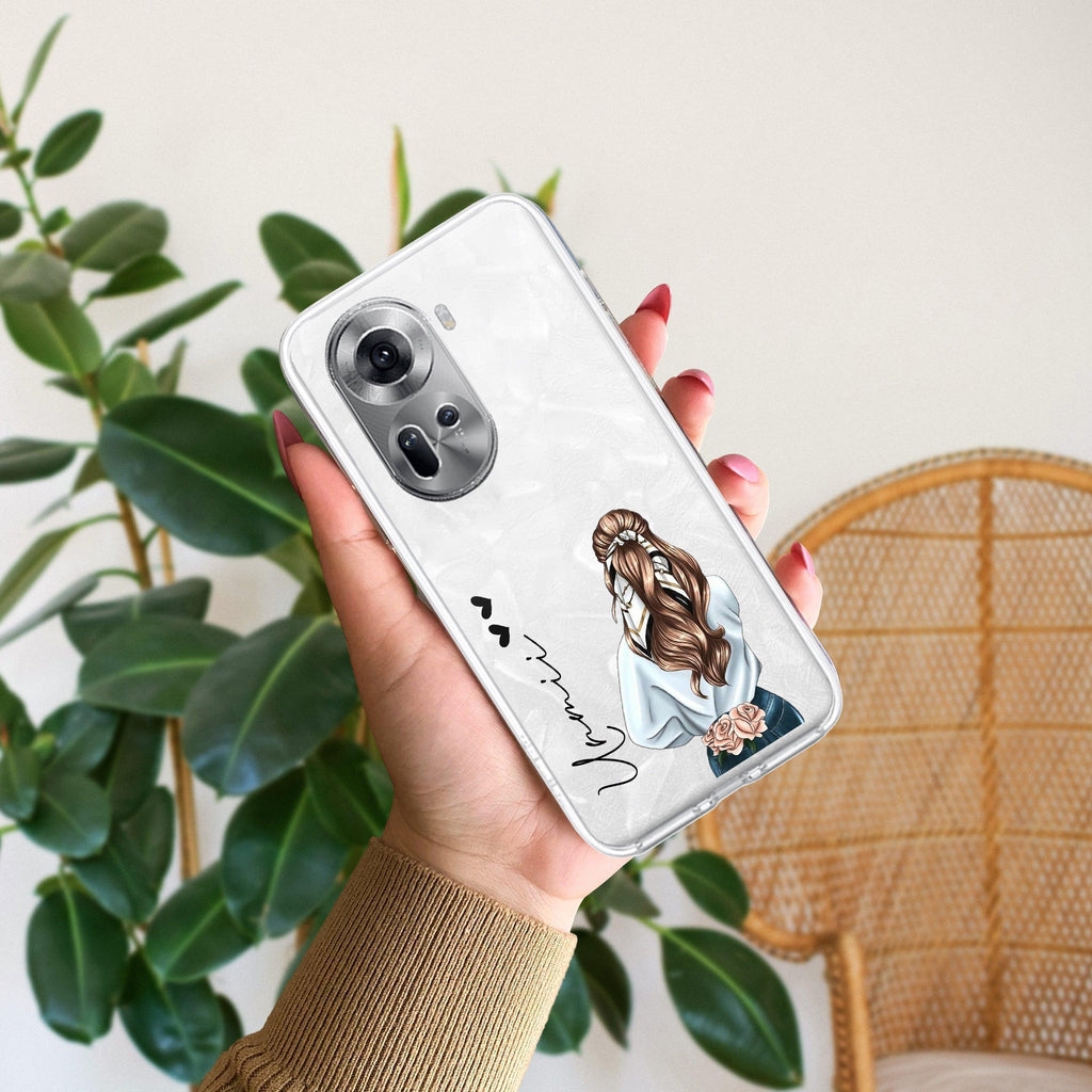 Girl With Flower Customize Transparent Silicon Case For Oppo Reno 11 5G