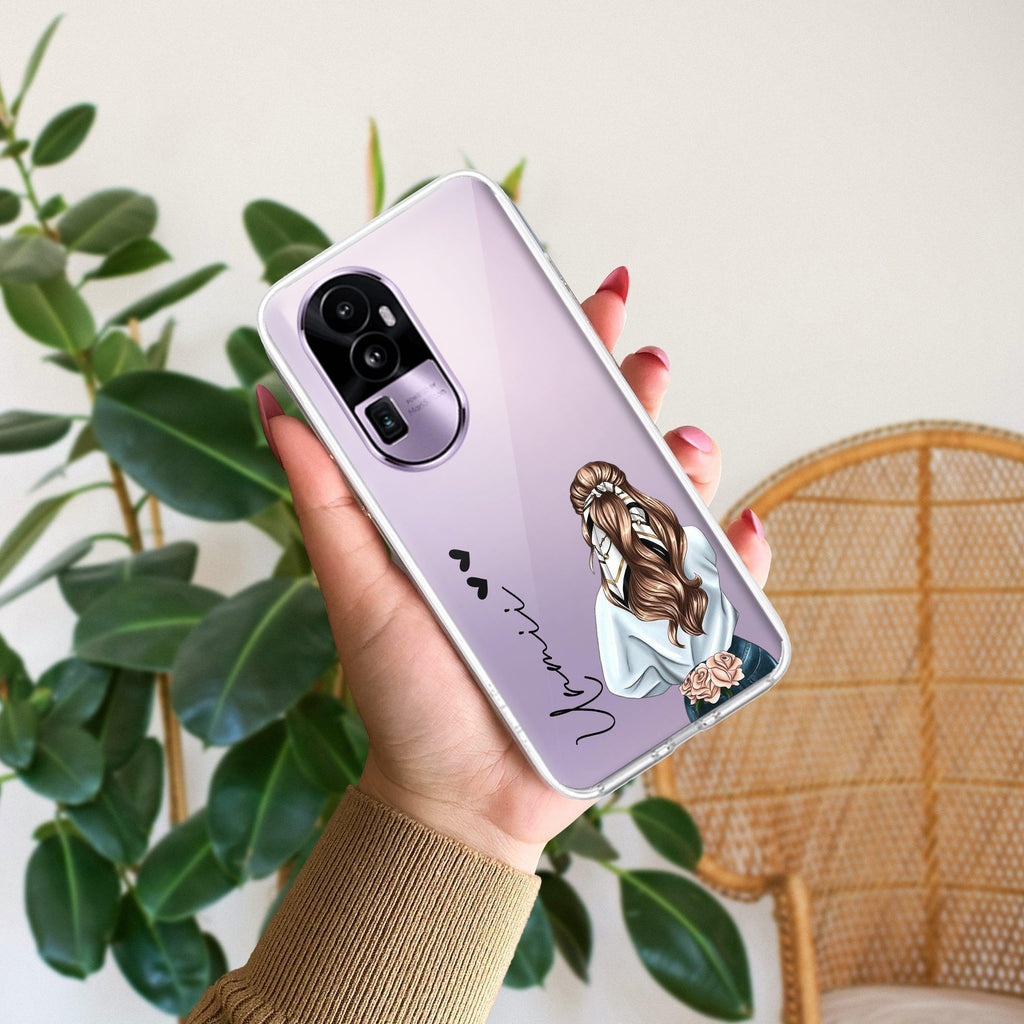 Girl With Flower Customize Transparent Silicon Case For Oppo Reno 10 5G