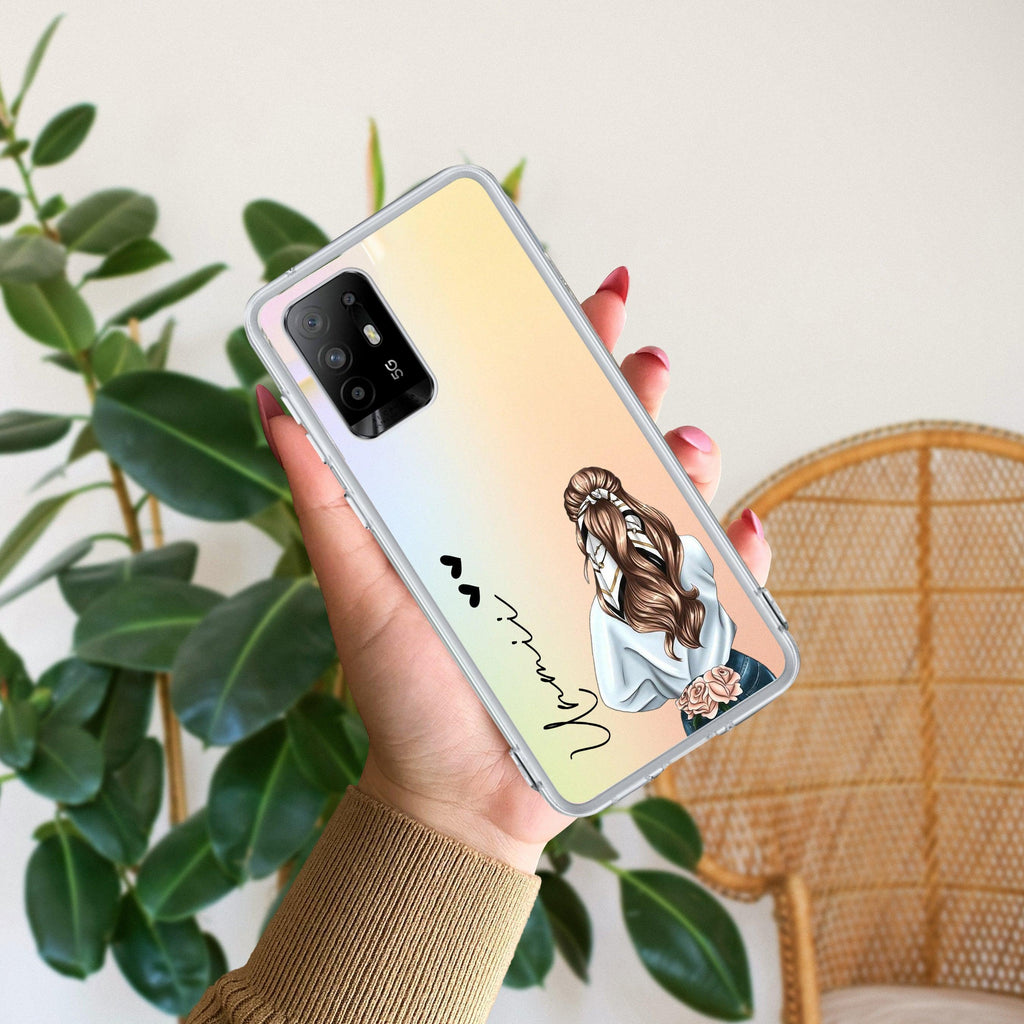 Girl With Flower Customize Transparent Silicon Case For Oppo F21 Pro (4G)