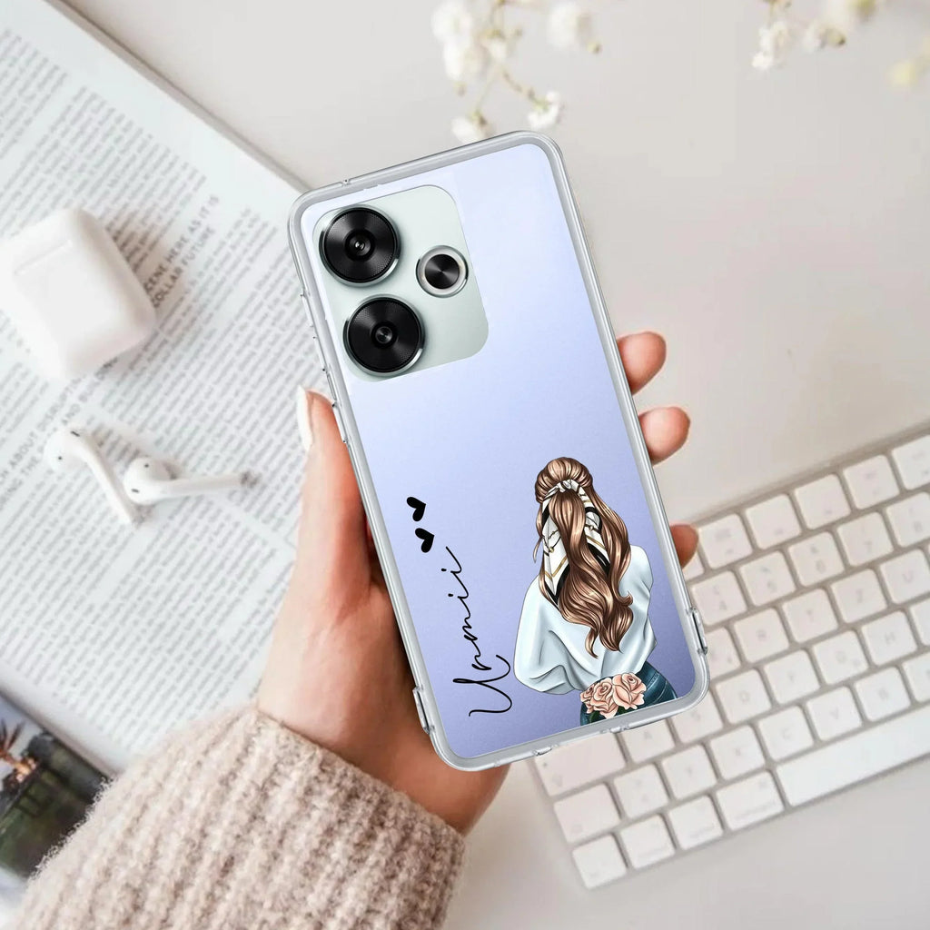 Girl With Flower Customize Transparent Silicon Case For Poco F6 5G
