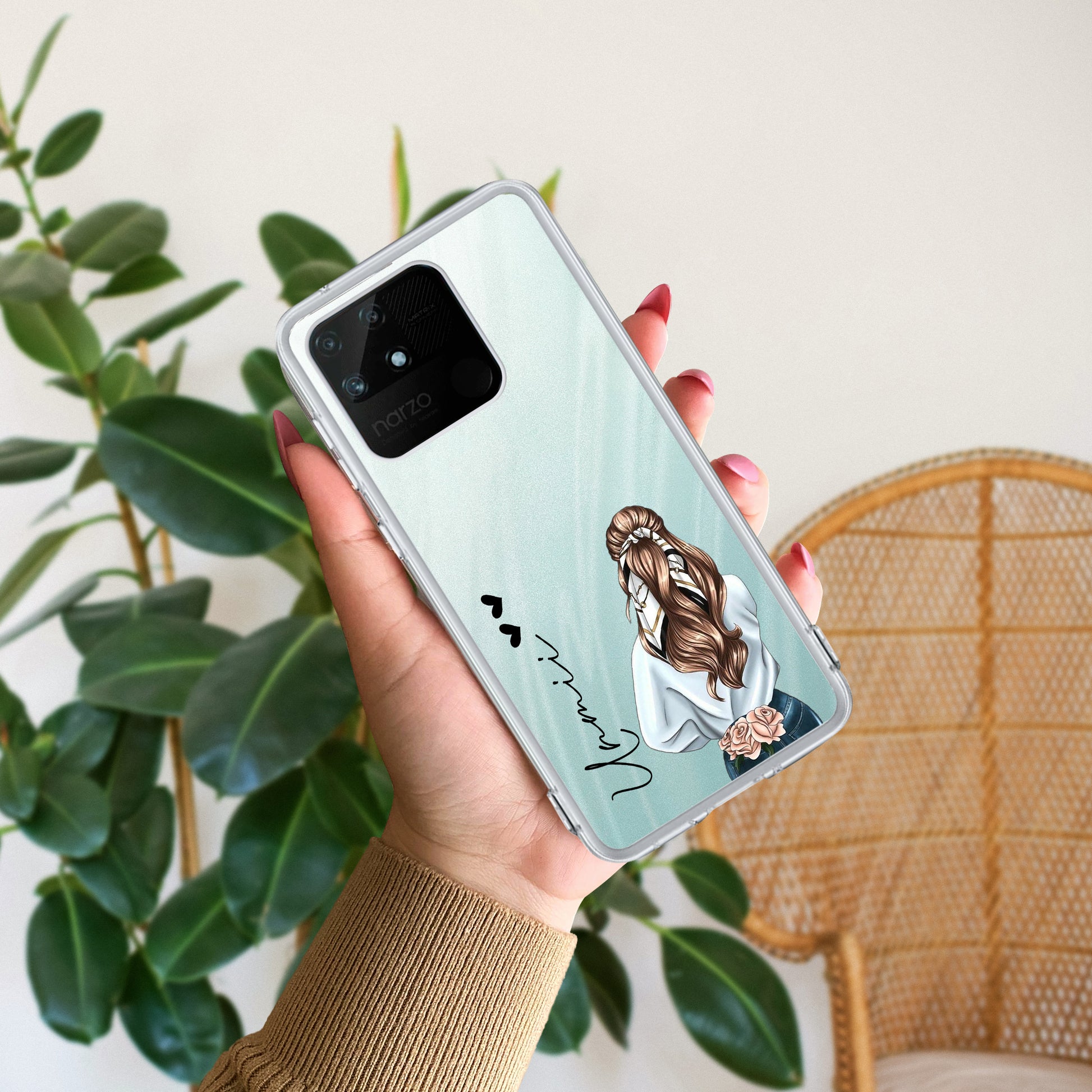 Girl With Flower Customize Transparent Silicon Case For Realme/Narzo ShopOnCliQ