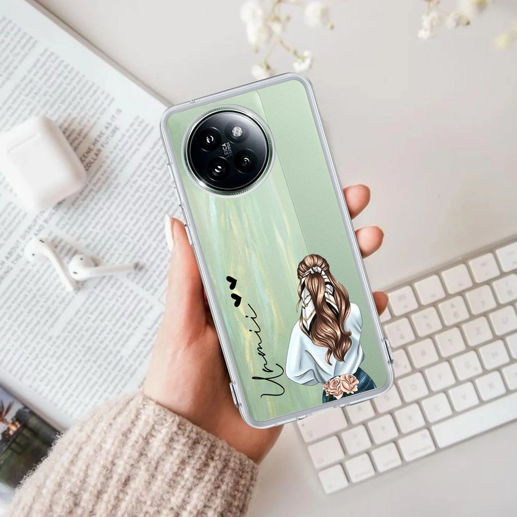 Girl With Flower Customize Transparent Silicon Case For Redmi Note 10 / 10S