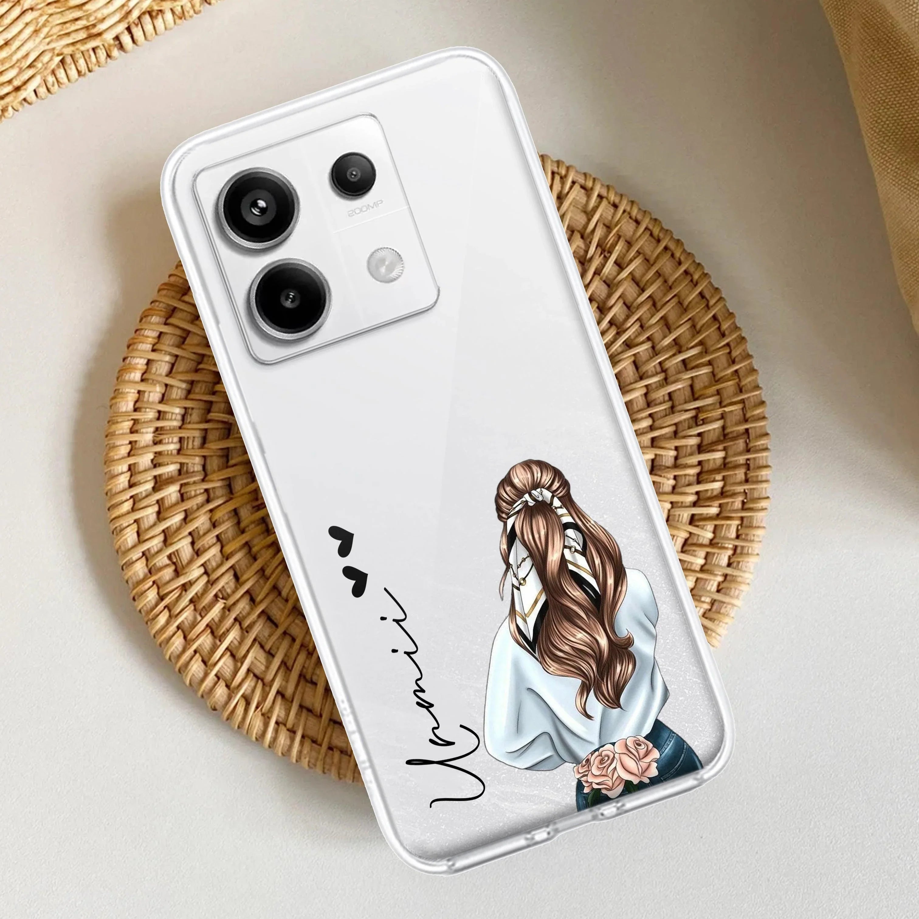Girl With Flower Customize Transparent Silicon Case For Redmi Note 14 Pro 5G