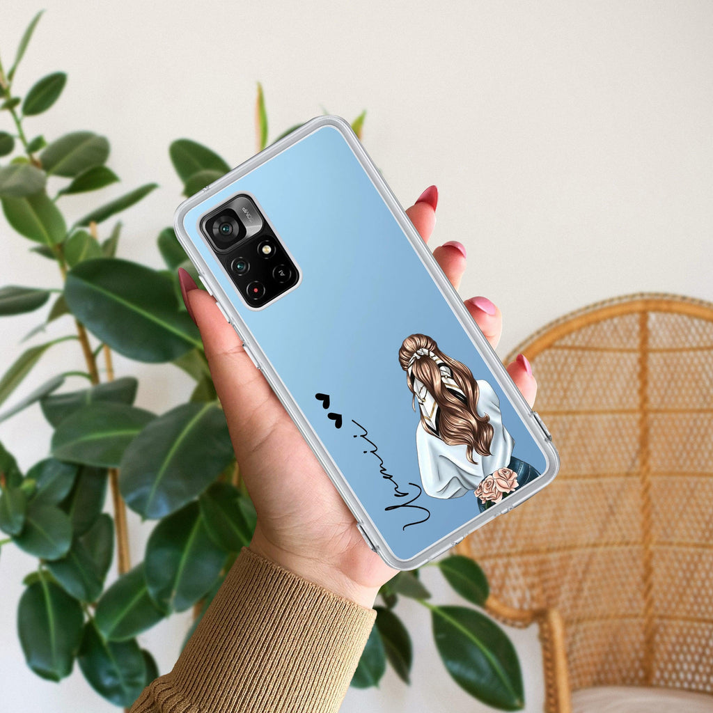 Girl With Flower Customize Transparent Silicon Case For Redmi Note 12 4G