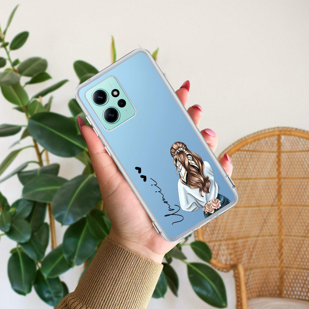 Girl With Flower Customize Transparent Silicon Case For Redmi Note 12 5G