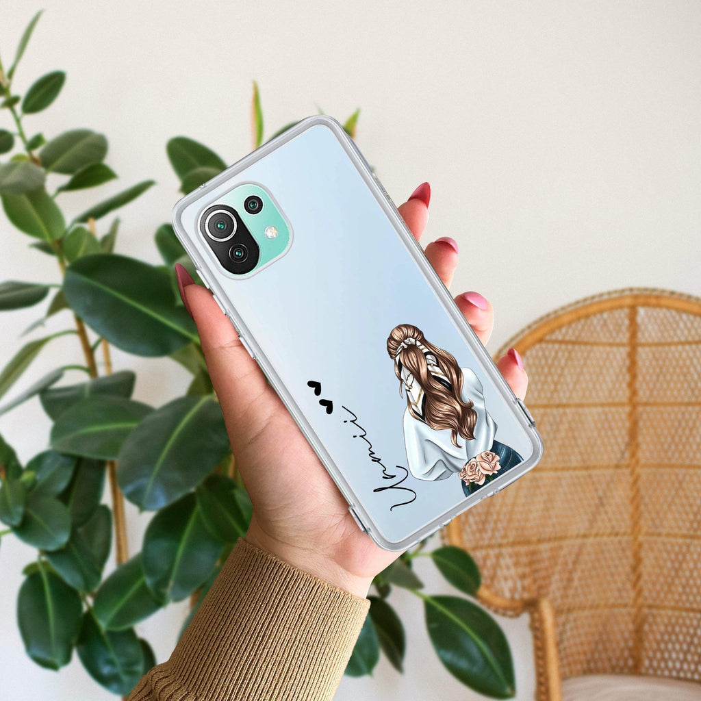 Girl With Flower Customize Transparent Silicon Case For Mi 11 Lite / Xiaomi 11 Lite NE 5G