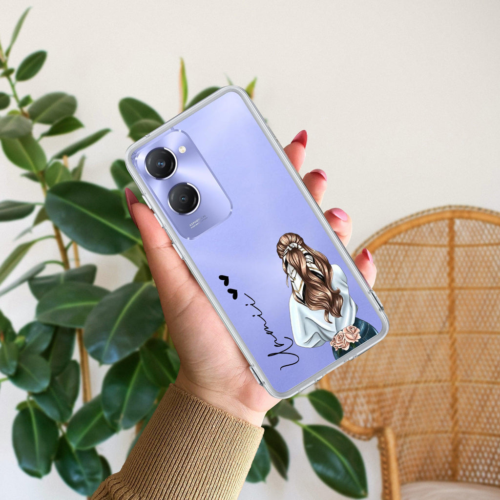 Girl With Flower Customize Transparent Silicon Case For Vivo Y28s/ Y28e