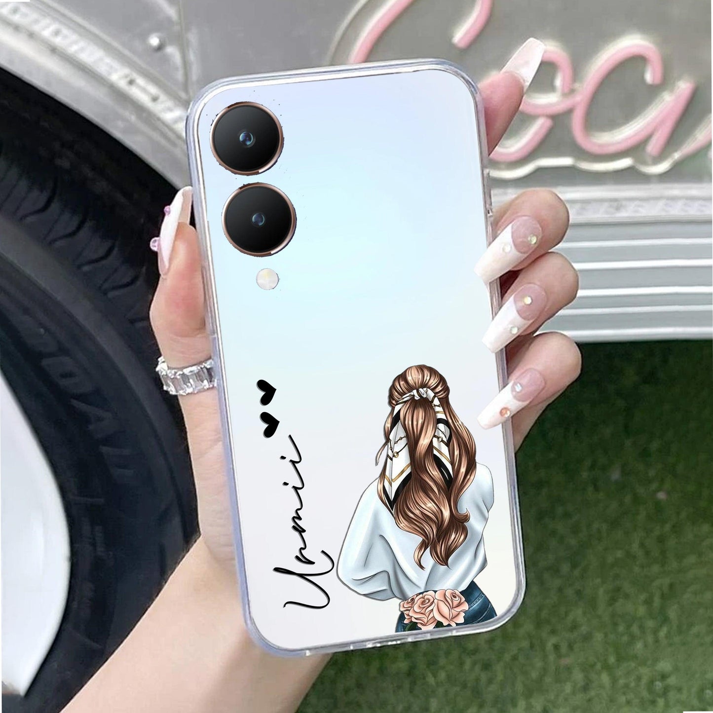 Girl With Flower Customize Transparent Silicon Case For Vivo